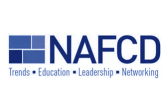 NAFCD logo with blue text and graphic, featuring the words: "Trends • Education • Leadership • Networking.